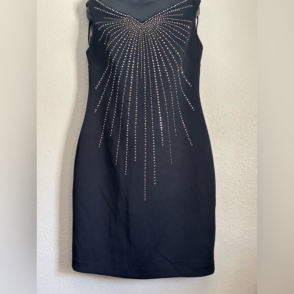 Calvin Klein Black and Silver and gold Embellished Sheath Mini Dress Size 12